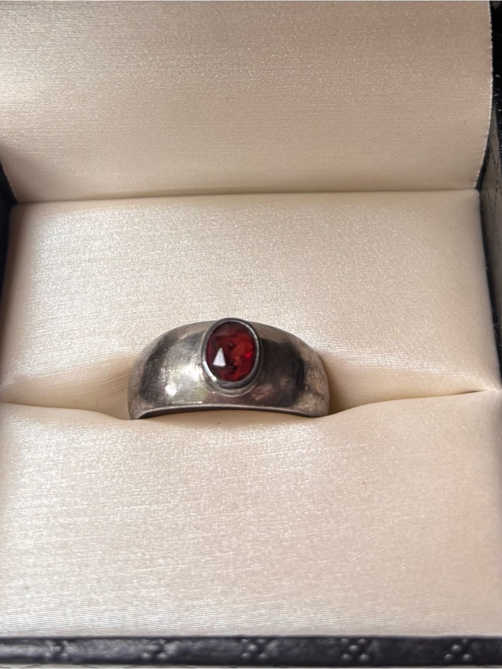 Sterling Silver Red Garnet-Style Oval Ring